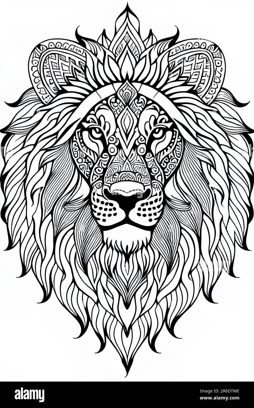 A line drawing portrait of a lion Stock Photo - Alamy