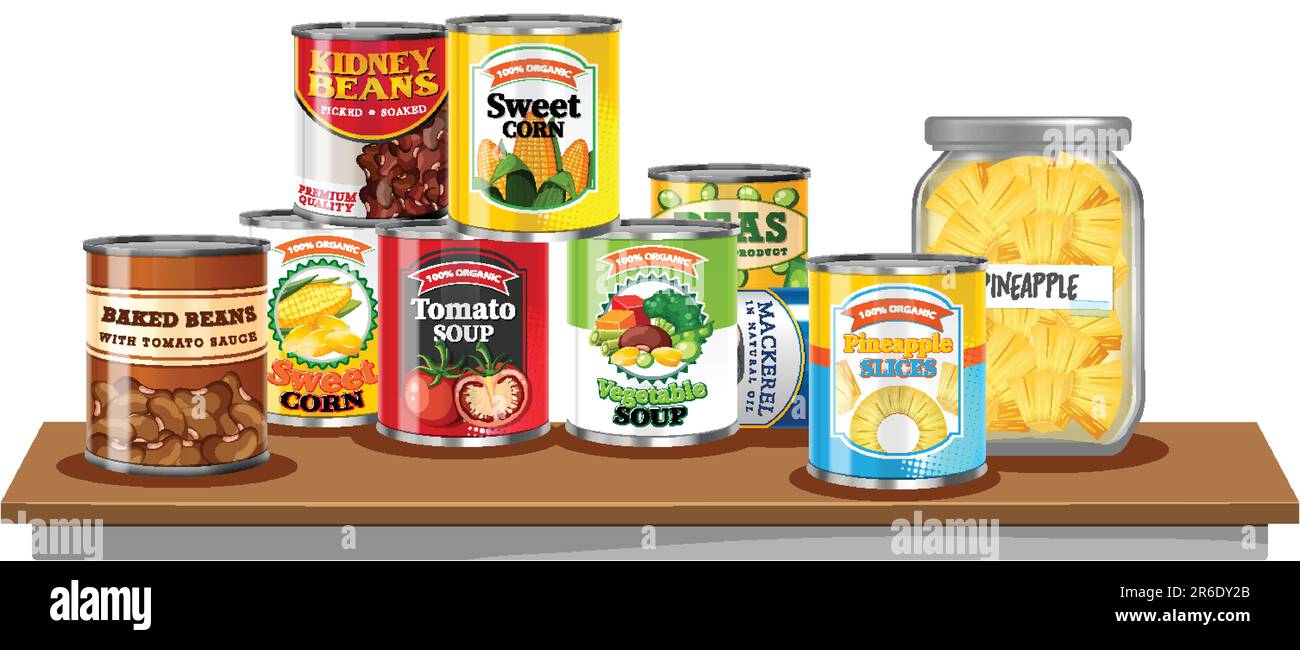 Canned Food On Table Illustration Stock Vector Image Art Alamy canned-food-on-table-illustration-stock-vector-image-art-alamy