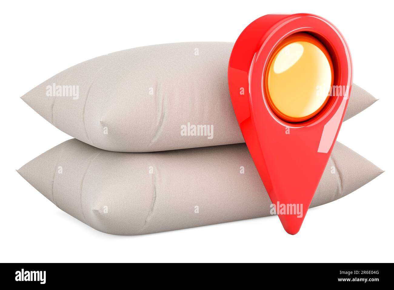 Pillows with map pointer, 3D rendering isolated on white background ...