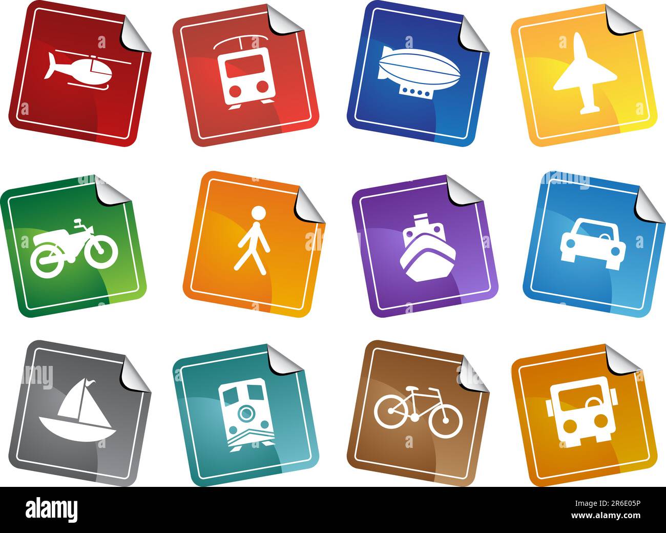 Set of 12 transportation web buttons - sticker style. Stock Vector