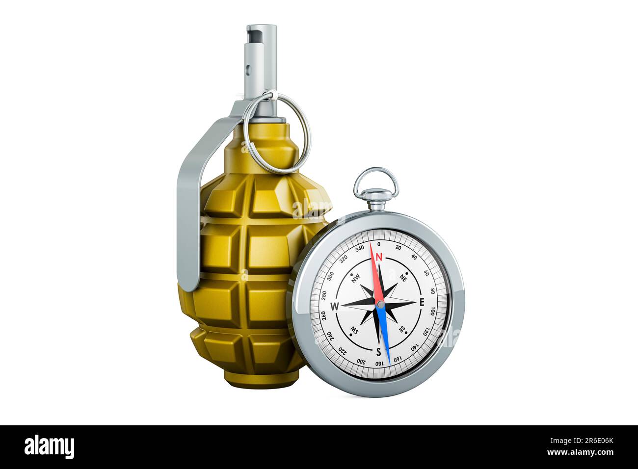 Hand grenade with compass, 3D rendering isolated on white background ...