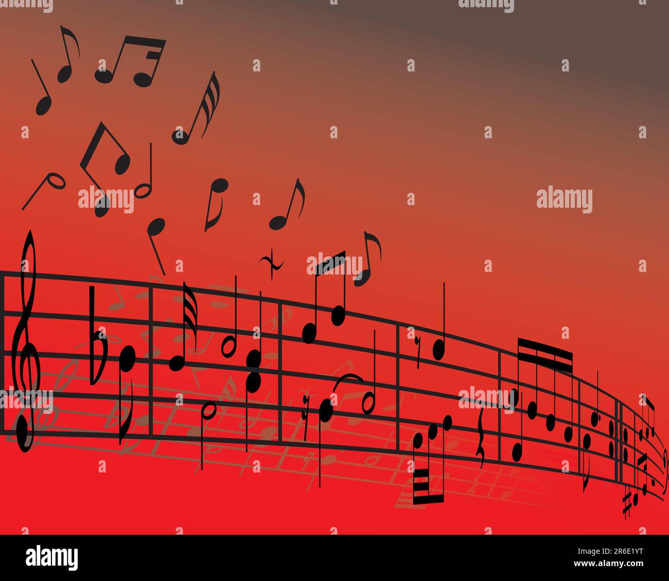Abstract music background with different notes and lines Stock Vector