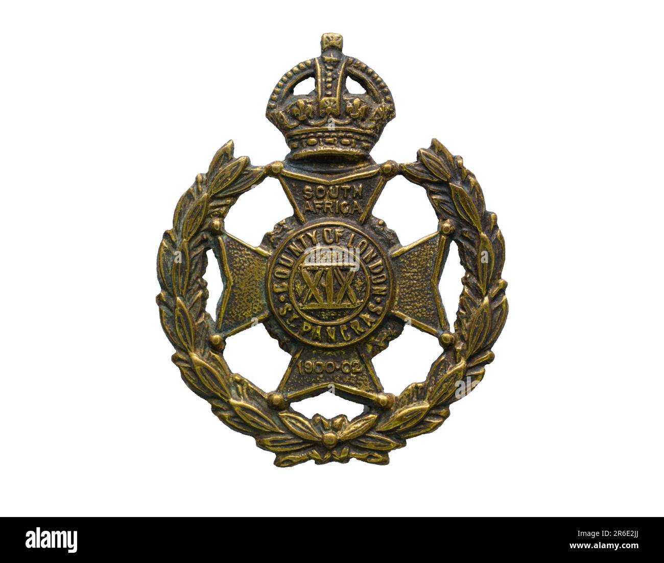 A cap badge of the 19th (County of London) Battalion, London Regiment (St Pancras) as issued c.1901-1935. Stock Photo