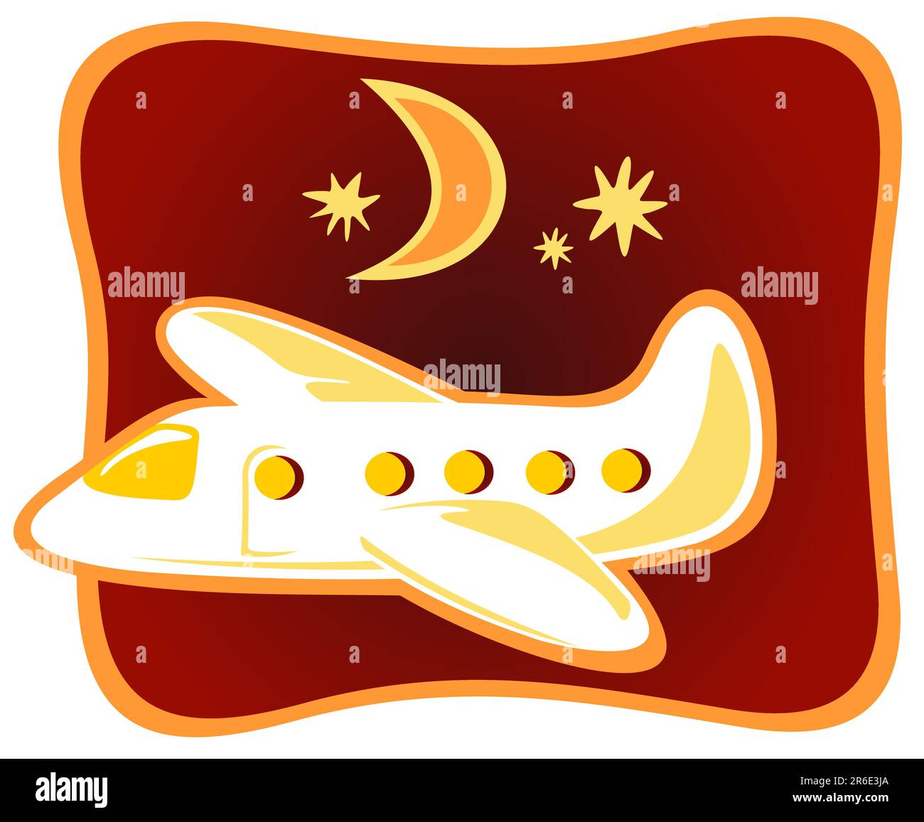 Funny cartoon plane flying in the night sky. Stock Vector
