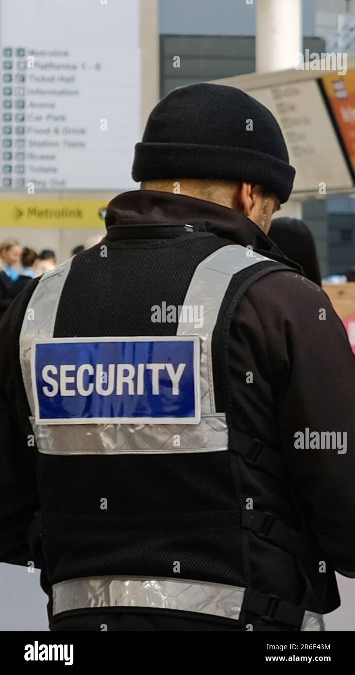 Security guard photographed at Manchester Victoria Train Station
