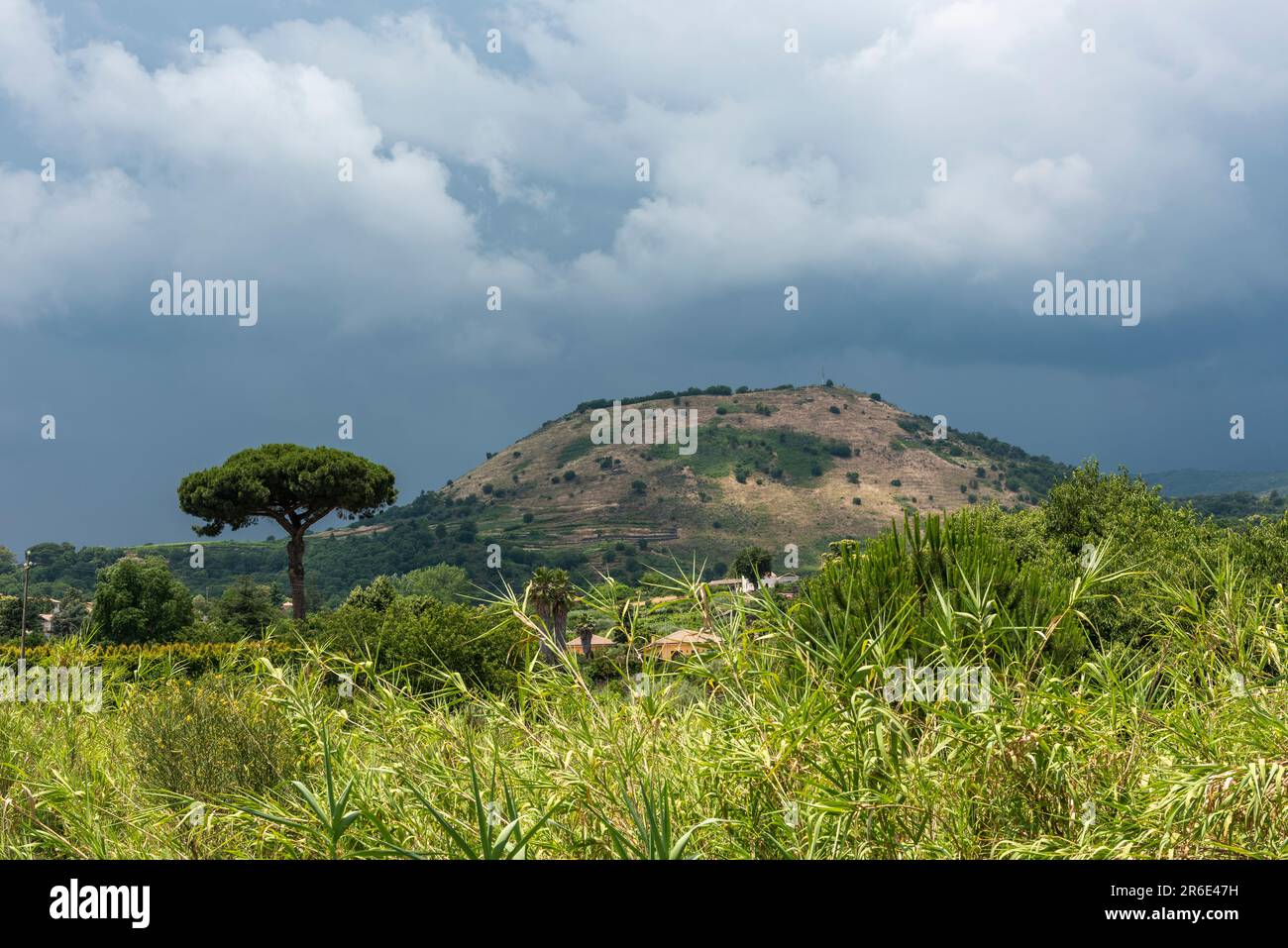 An ancient, now extinct, flank crater on the side of Mount Etna, near Trecastagni, Sicily, Italy Stock Photo