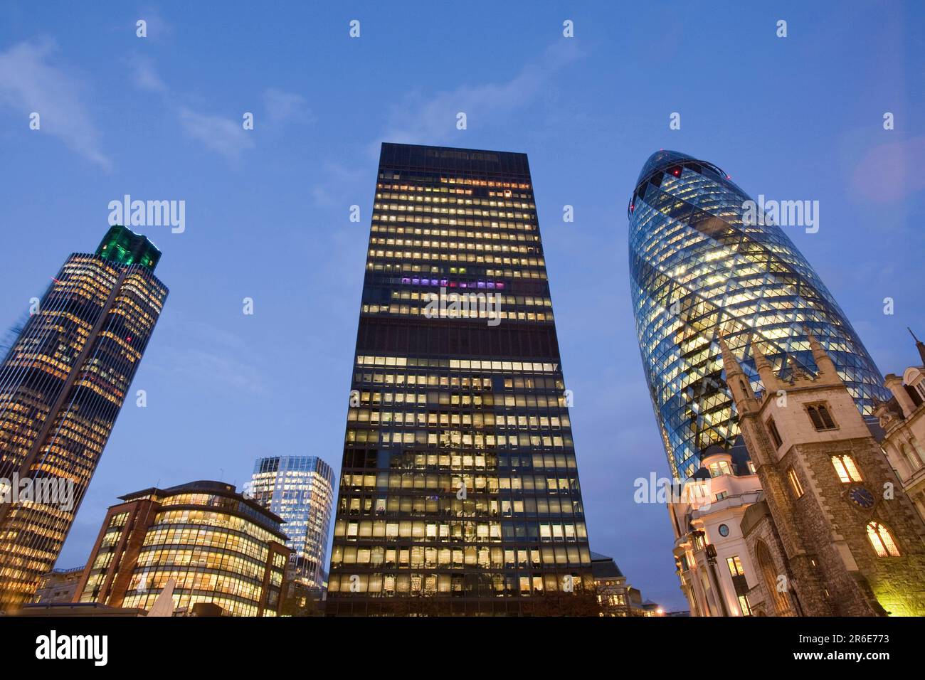 The Swiss Re Tower and other buildings in the City of London, UK Stock