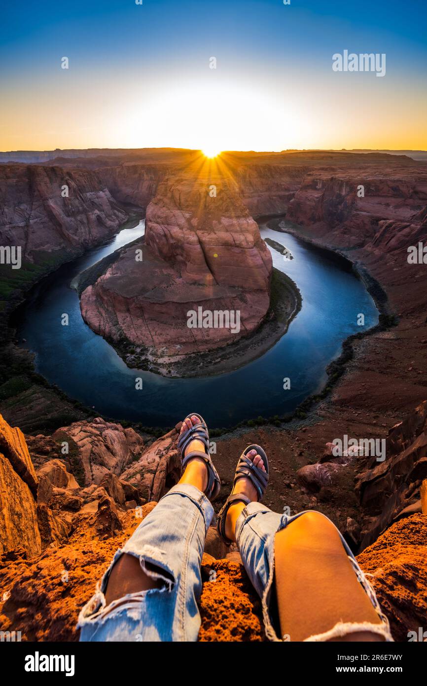 Watching the Sunset at Horse Bend Stock Photo