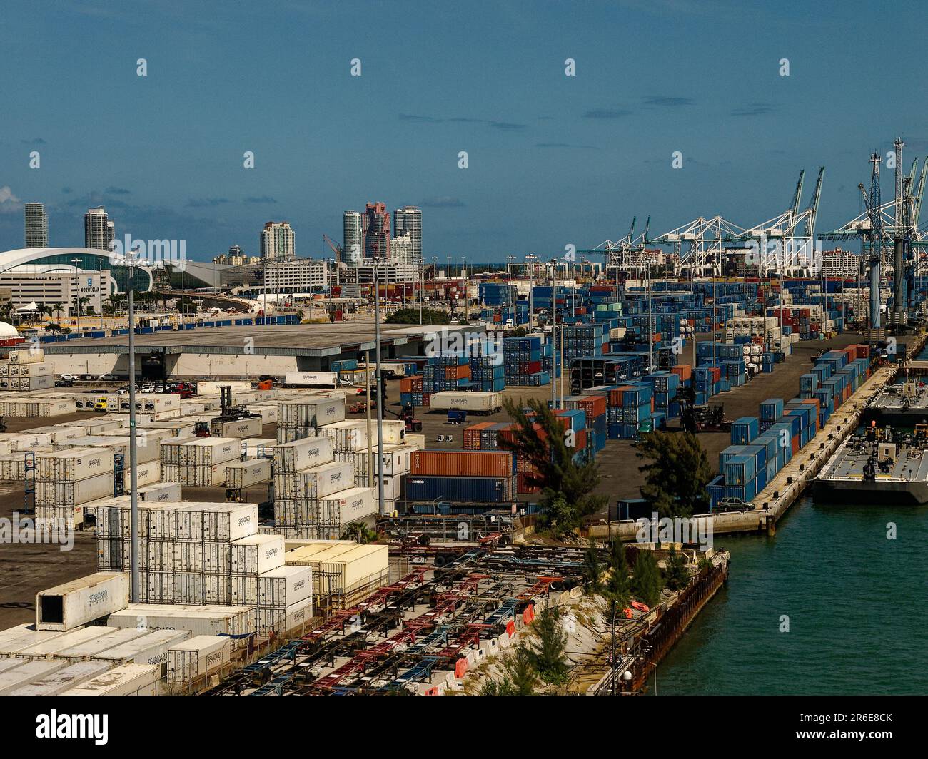 Shipping Containers in bulk stacks and sections Miami Port USA. Views