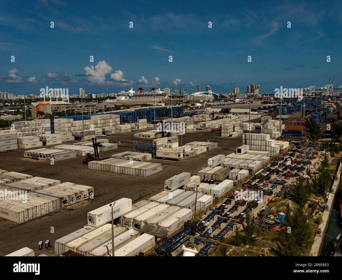 Shipping Containers in bulk stacks and sections Miami Port USA. Views