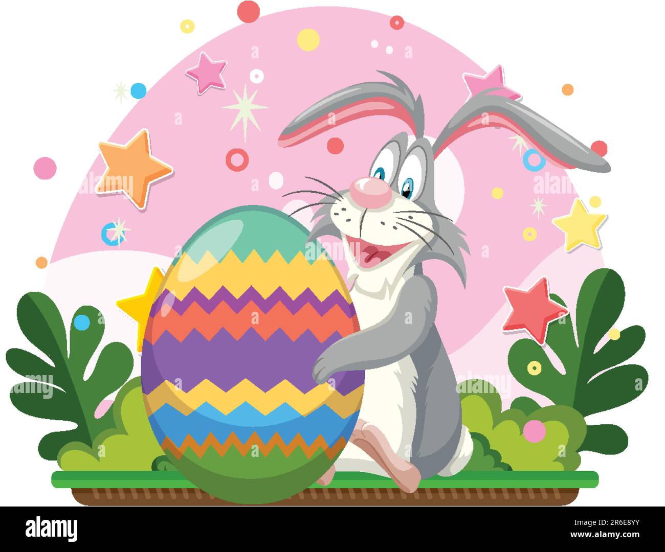Cute rabbit with easter egg at the garden illustration Stock Vector ...