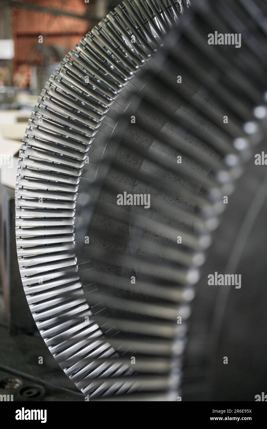 Turbine vanes being reworked in shop Stock Photo