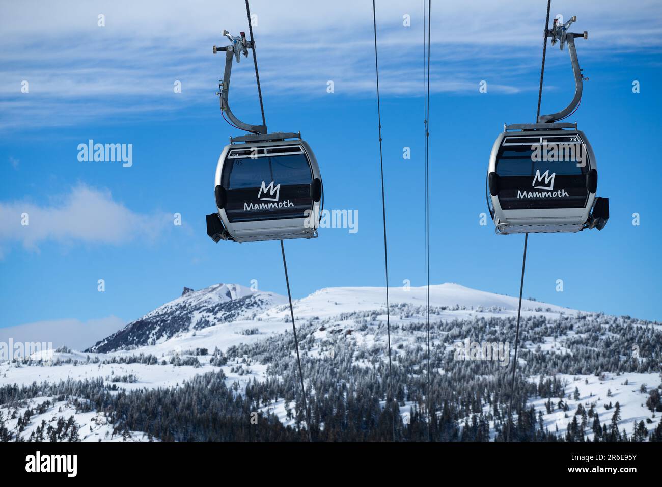 Two Gondolas and Mountain Landscape in Mammoth California Stock Photo