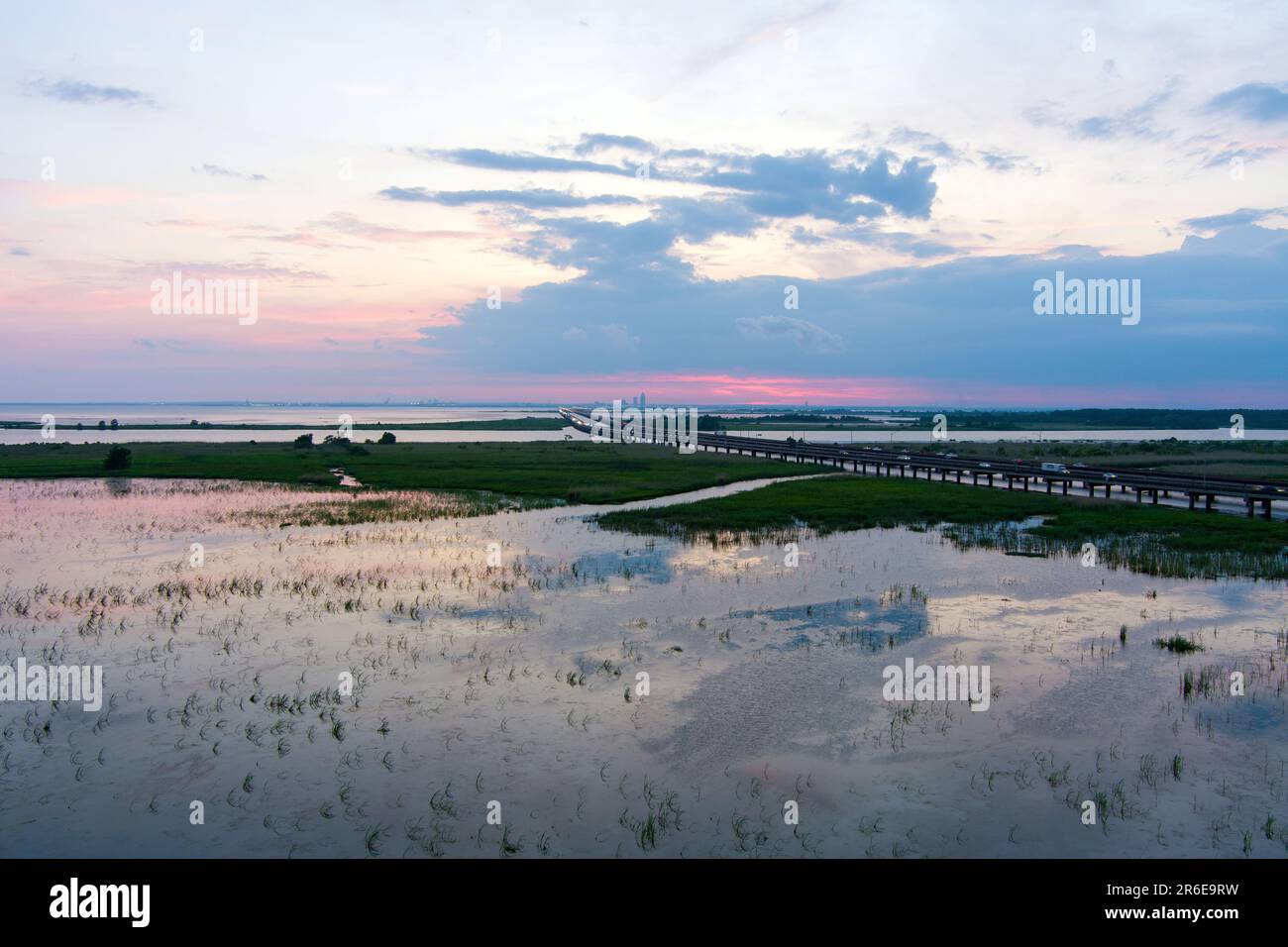 Mobile Bay, Alabama at sunset Stock Photo
