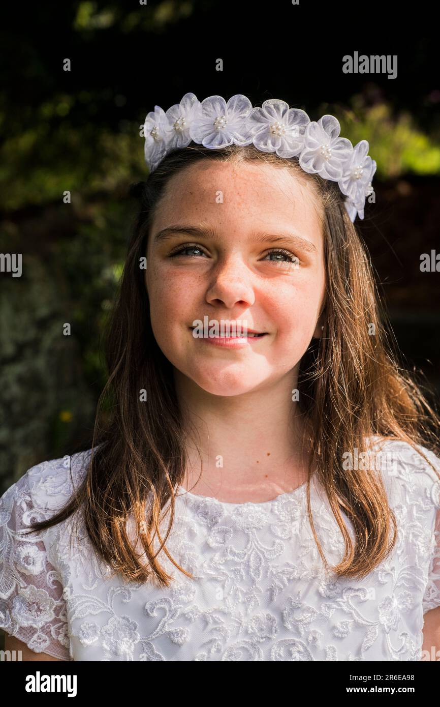 Portraits of the twins first holy communion Stock Photo