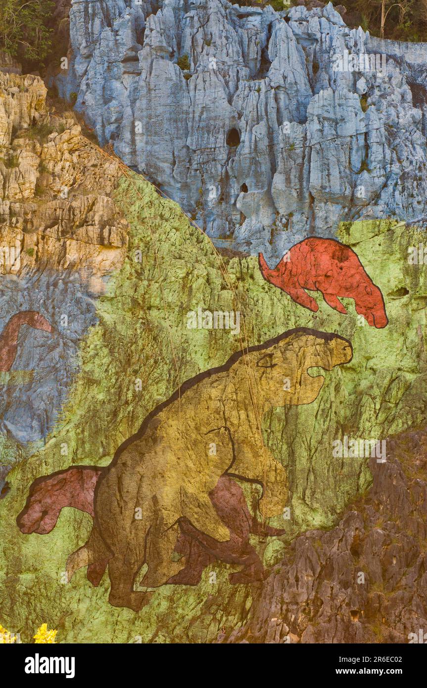 Mural de la Prehistoria, Prehistoric Mural, Vinales, Pinar del Rio Province, Cuba Stock Photo
