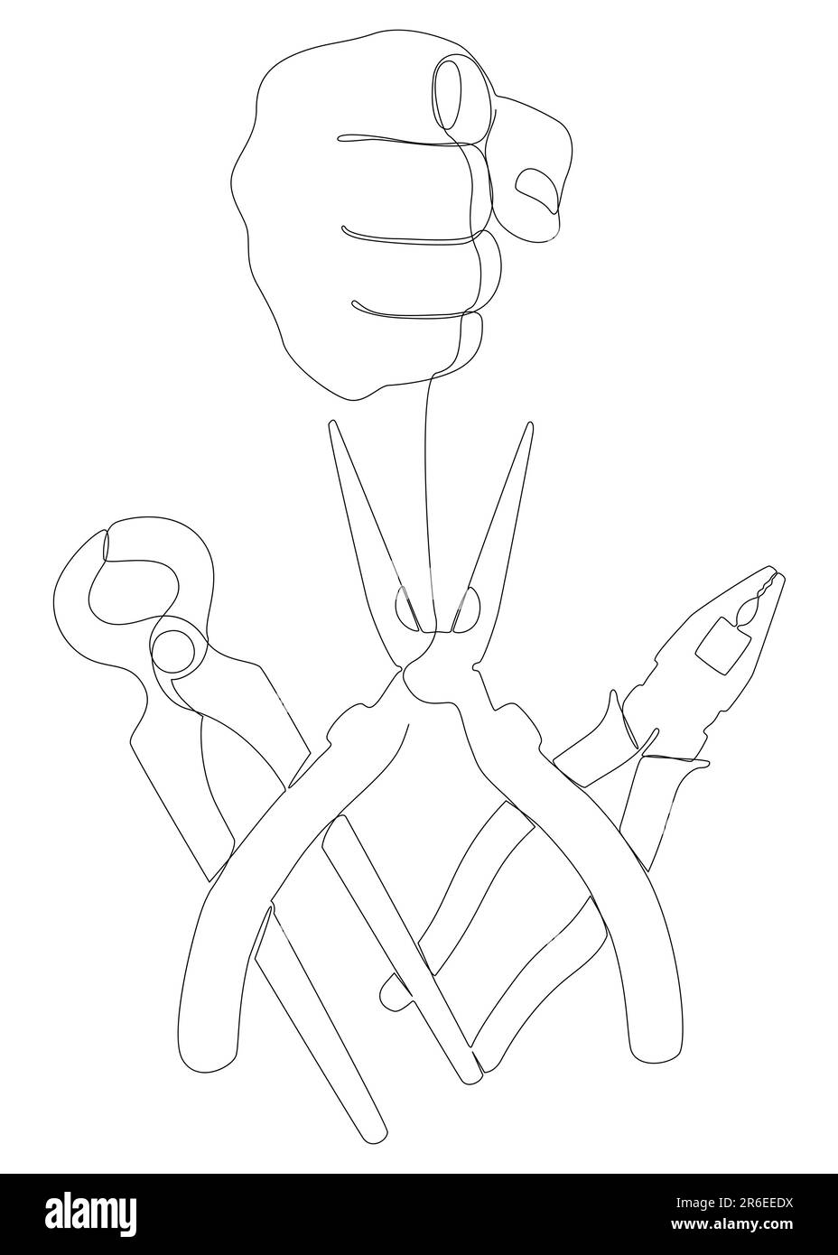 One continuous line of hand with Pliers, Tongs. A hand tool used to