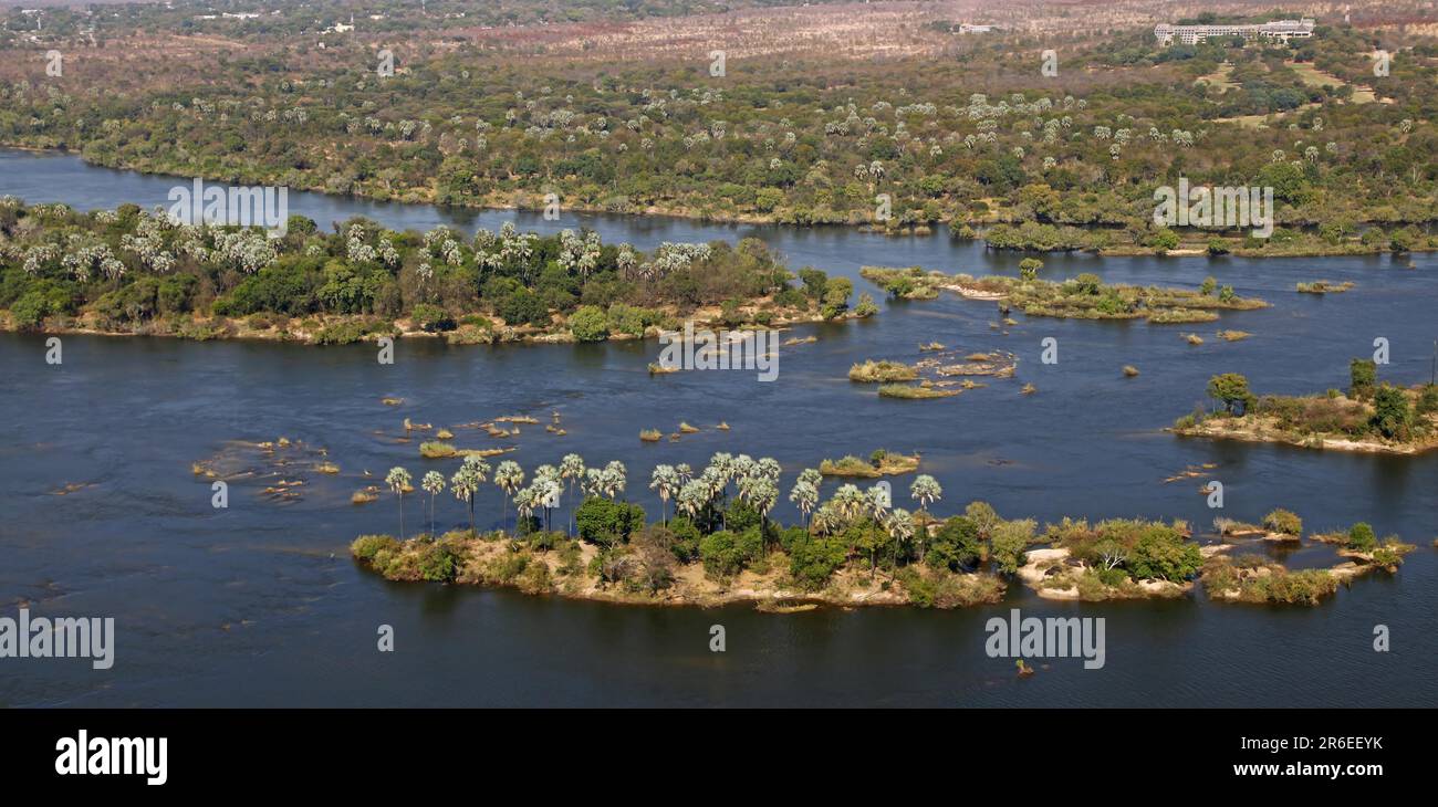 Landscape at Zambezi seen from Helicopter, Zambia, landscape at Zambezi seen from Helicopter, Zambia Stock Photo