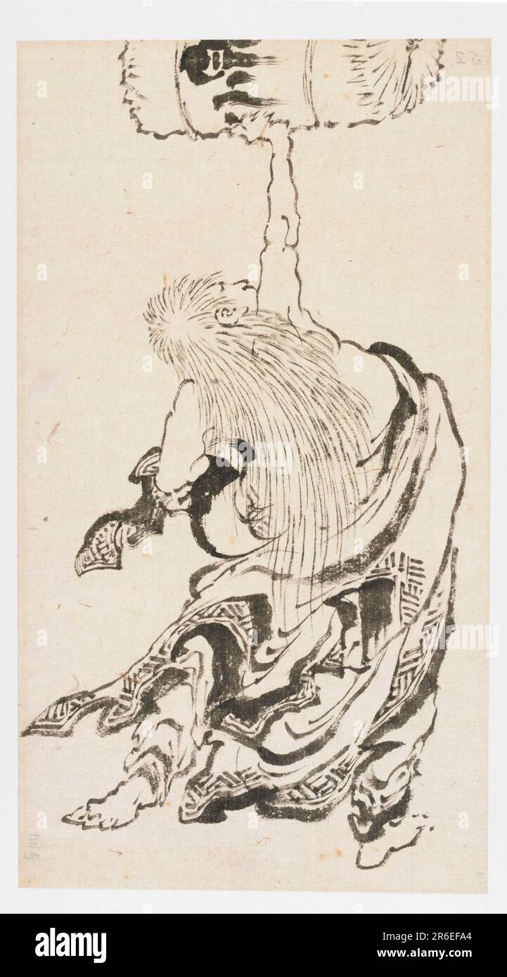 Shojo Lifting a Sake Keg. ink on paper. Origin: Japan. Period: Edo period. Date: ca. 1840s. Museum: Freer Gallery of Art and Arthur M. Sackler Gallery. Stock Photo