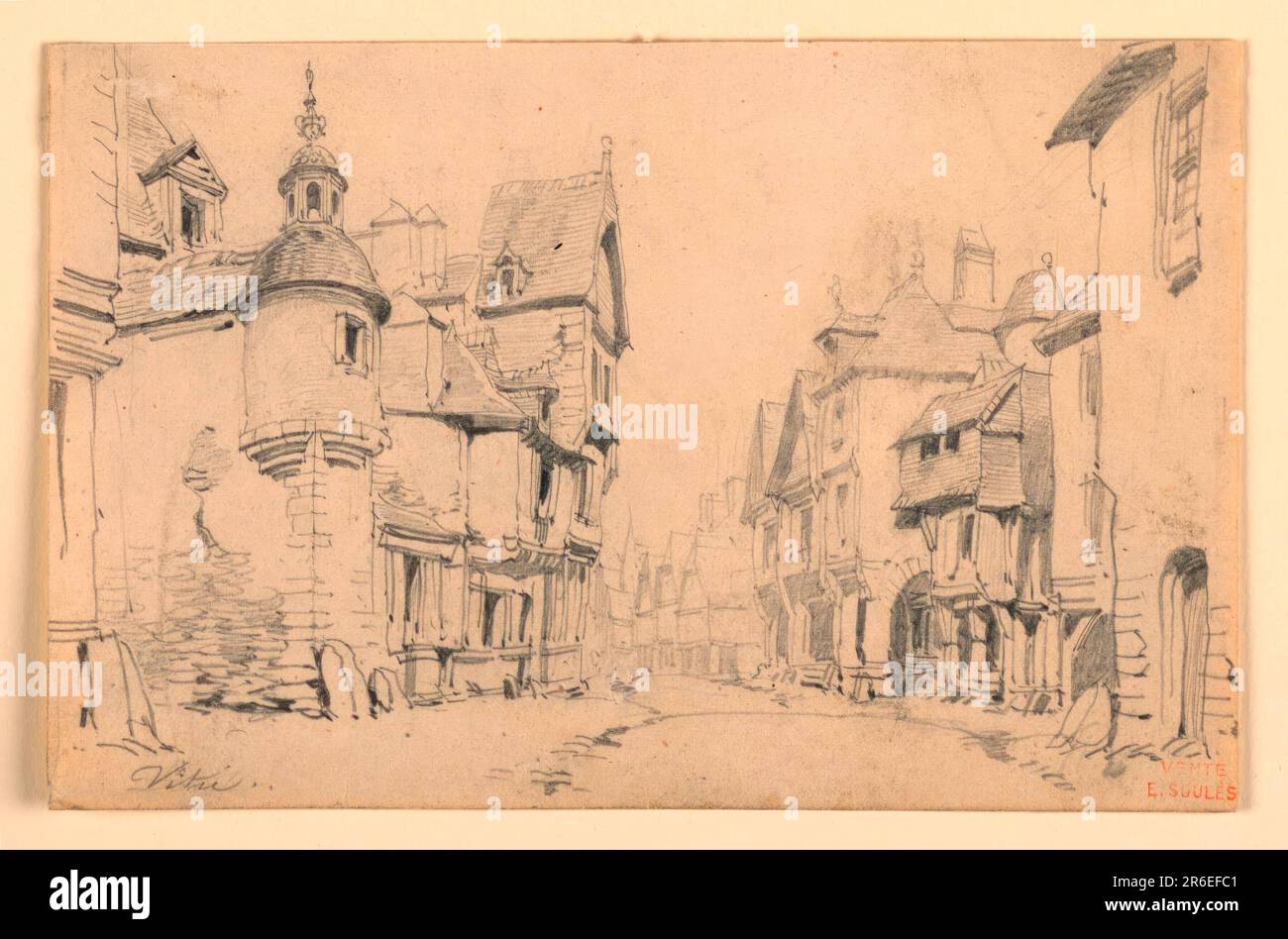 The street of a town, winding into the background. Writing in the lower left corner: Vitri. Graphite on paper. Date: 1840-1860. Museum: Cooper Hewitt, Smithsonian Design Museum. Stock Photo