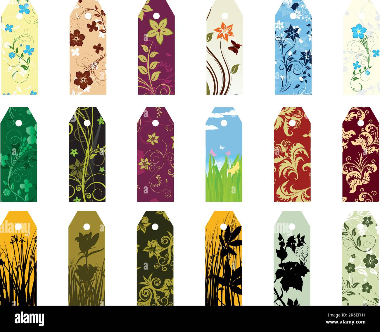 Set of different vector floral bookmarks for design use Stock Vector