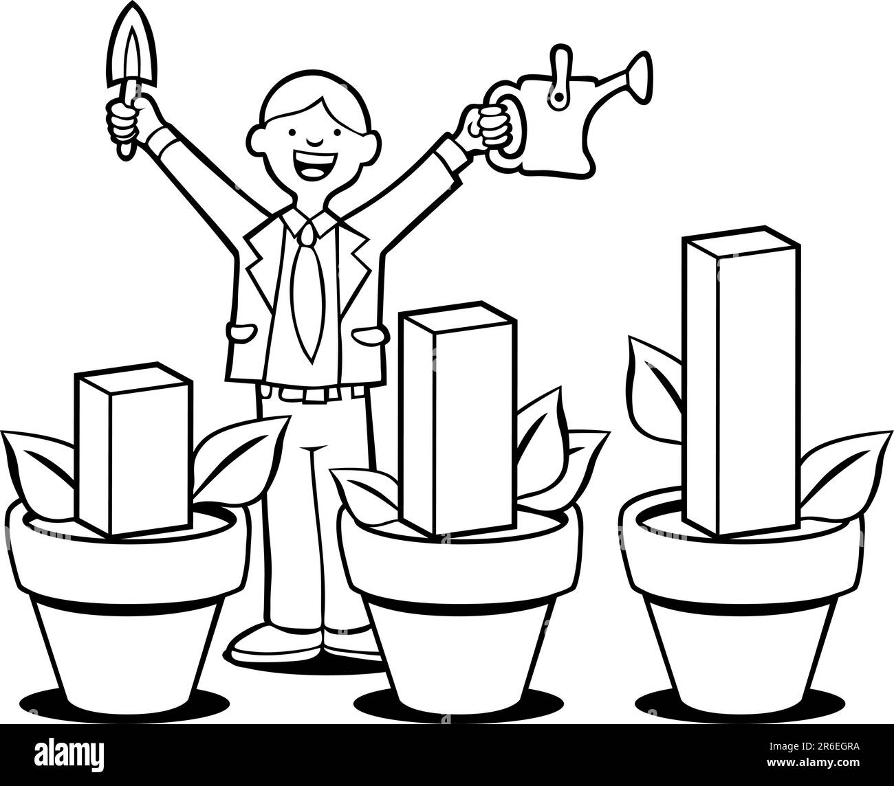 Businessman growing a bar chart like a gardener stock vector image