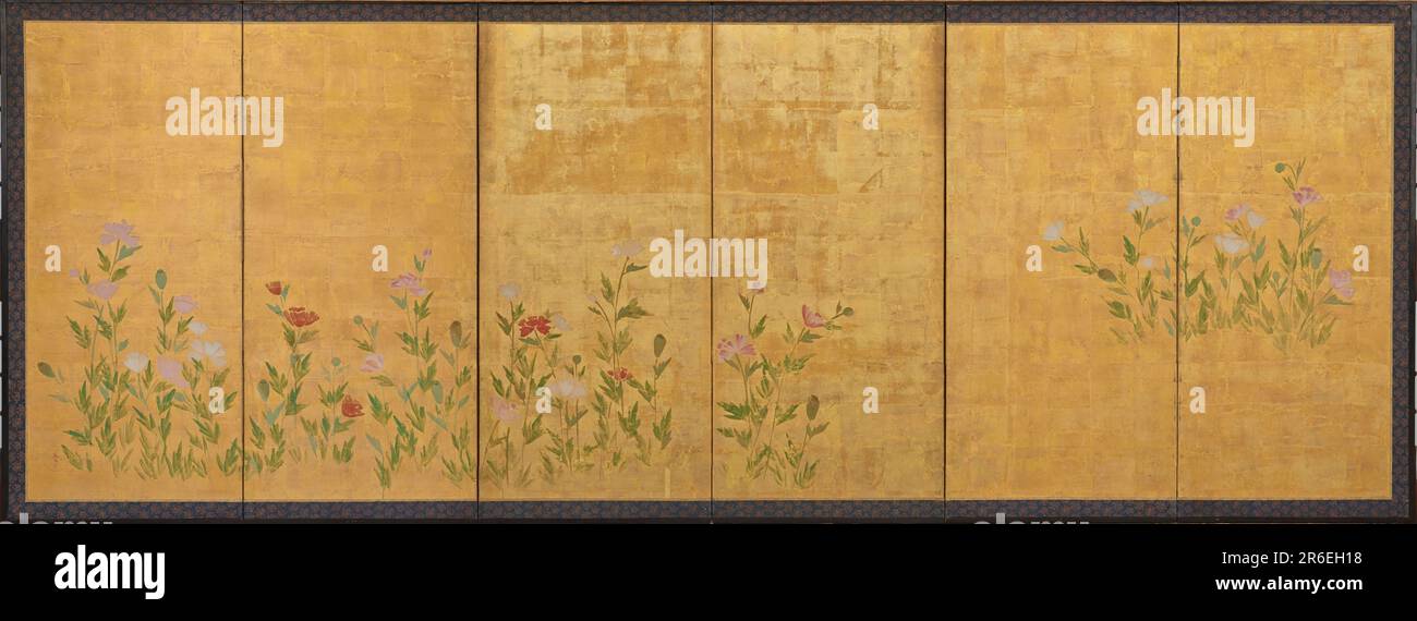 Pink and red poppies. Origin: Japan. Period: Edo period. Date: 1615 ...