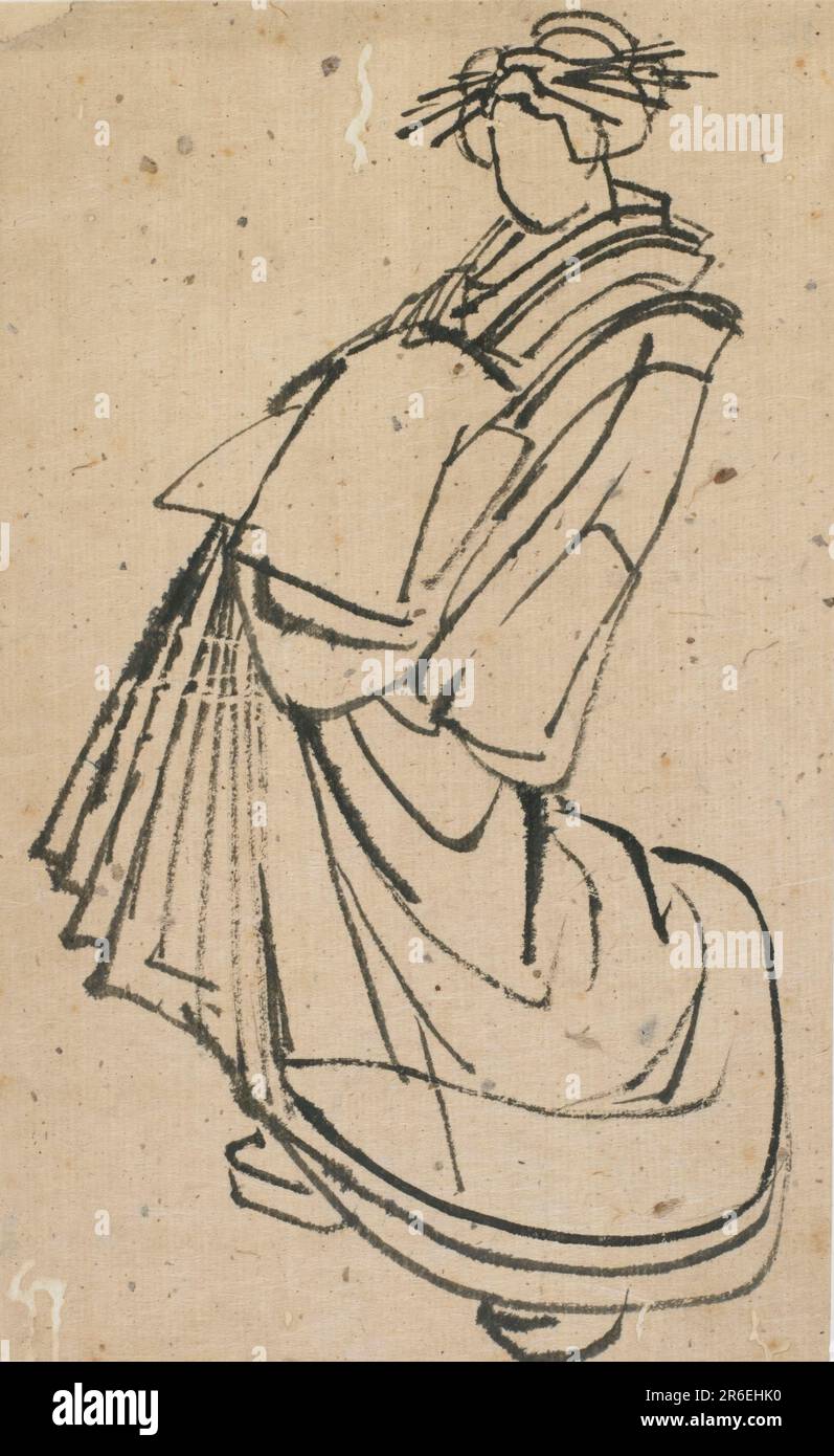 Sketch of a courtesan. ink on paper. Origin: Japan. Period: Edo period. Date: 1760-1849. Museum: Freer Gallery of Art and Arthur M. Sackler Gallery. Stock Photo