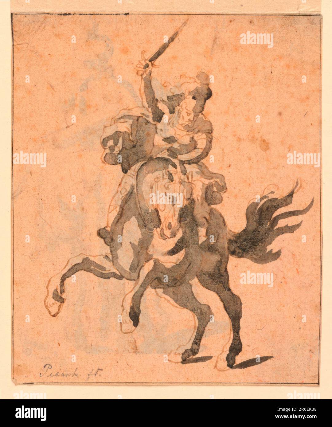 Figure on a rearing horse. Date: 17th century. Pen and ink, brush and wash on paper. Museum: Cooper Hewitt, Smithsonian Design Museum. Stock Photo