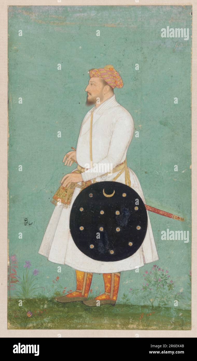 Portrait of Asalat Khan. Origin: India. Period: Mughal dynasty. Opaque watercolor, ink and gold on paper. Date: ca. 1645. Museum: Freer Gallery of Art and Arthur M. Sackler Gallery. Stock Photo