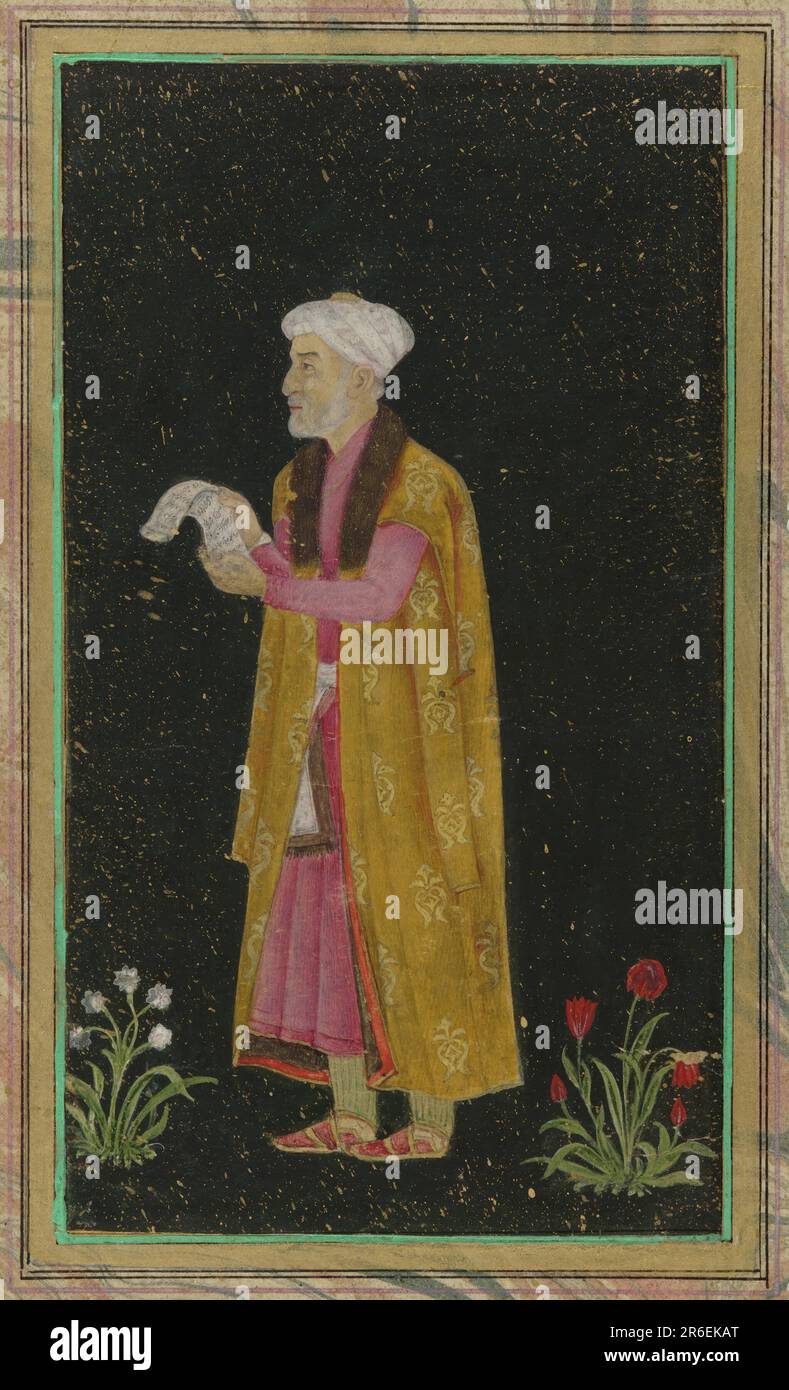 A portrait of I'timad ad-Dawlah. Date: 18th century. Origin: India. Period: Mughal dynasty. Color and gold over gold-sprinkled black ground on paper. Museum: Freer Gallery of Art and Arthur M. Sackler Gallery. Stock Photo