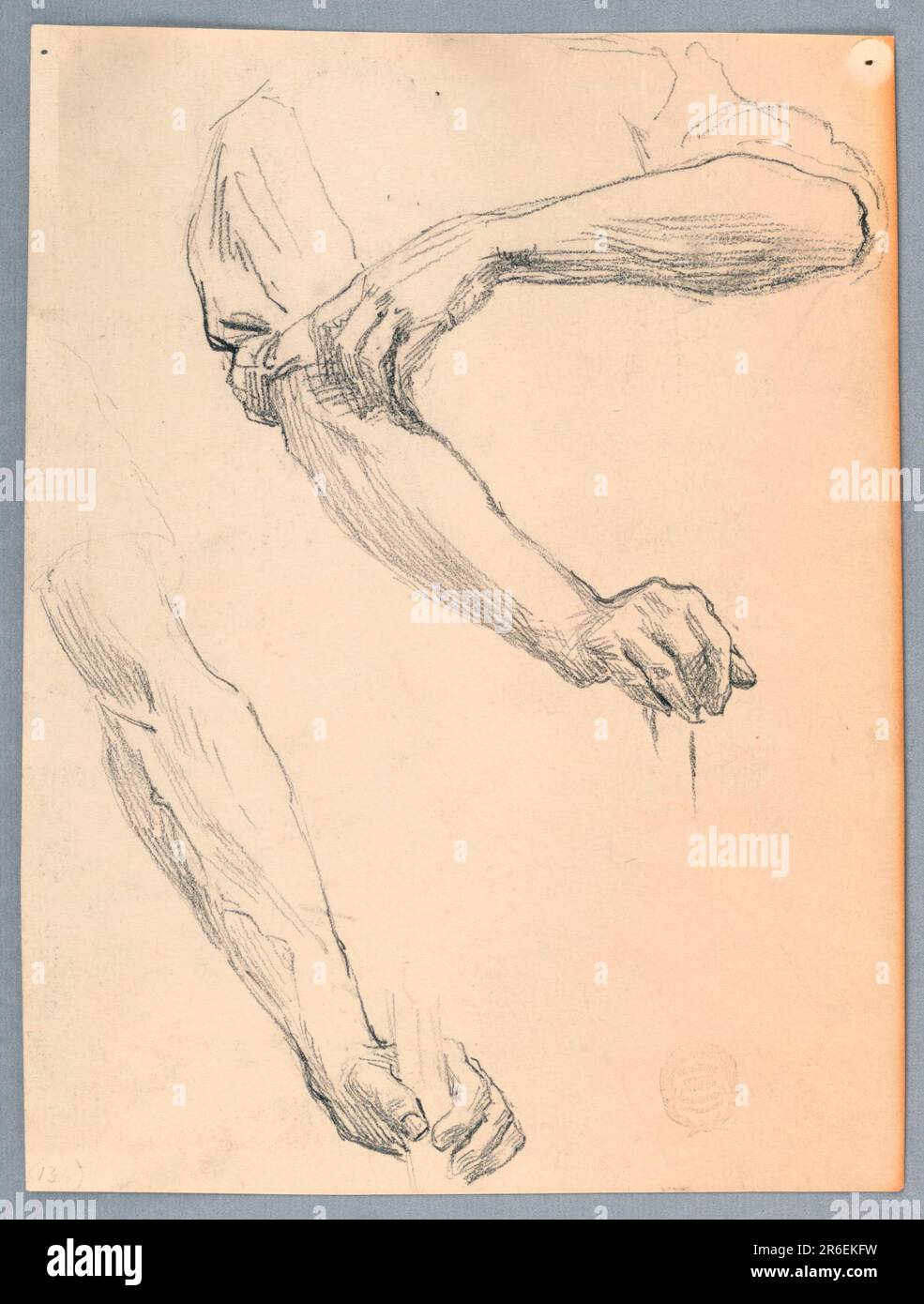 Above, left arm rolling up sleeve of right arm. Below, left arm, with