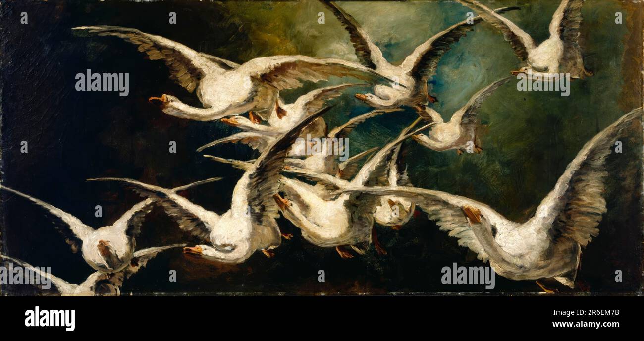 Flock of Geese. Date: ca. 1883. oil on wood. Museum: Smithsonian American Art Museum. Stock Photo