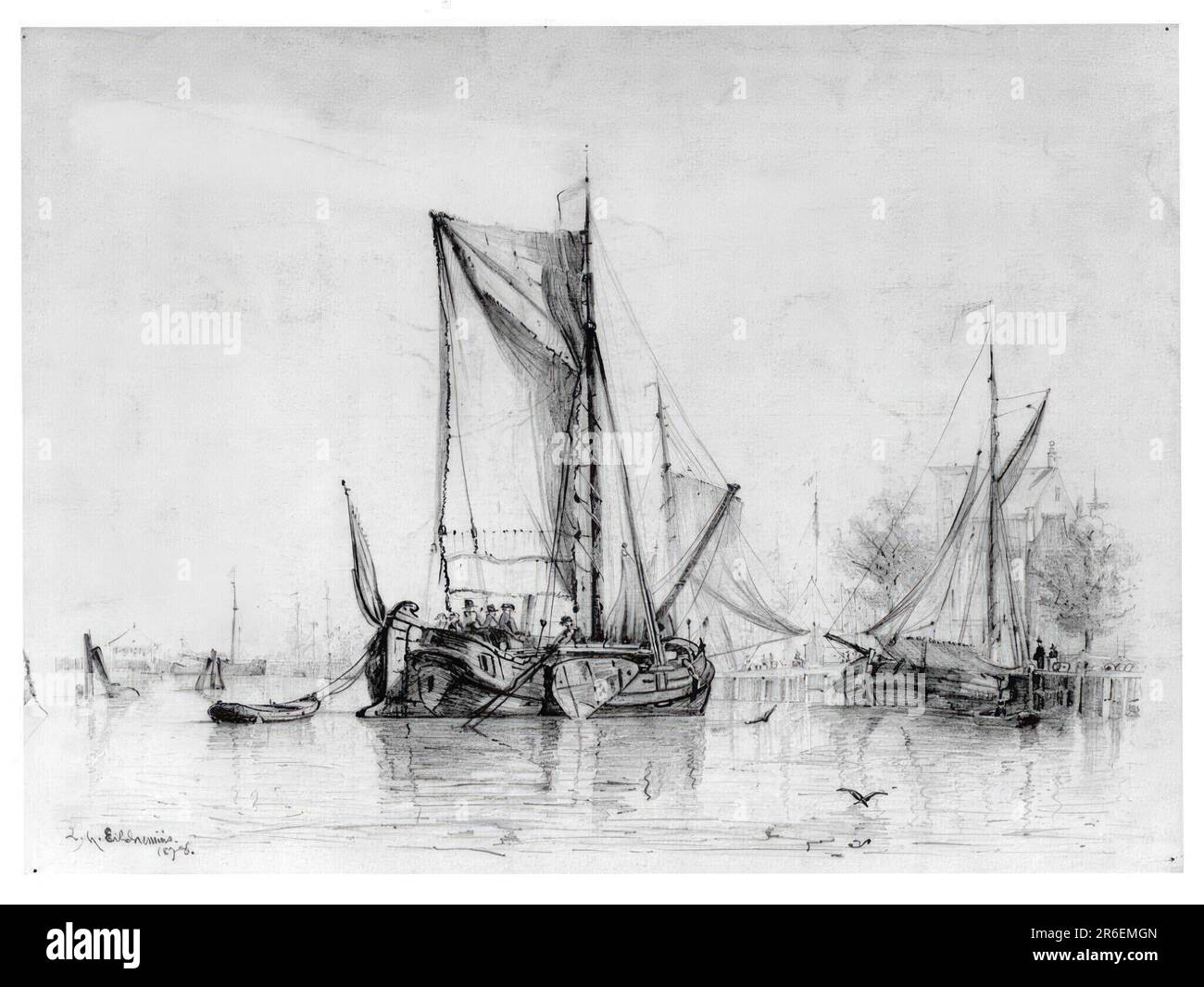 Boats in Harbor. pencil on paper. Date: 1878. Museum: HIRSHHORN MUSEUM AND SCULPTURE GARDEN. Stock Photo