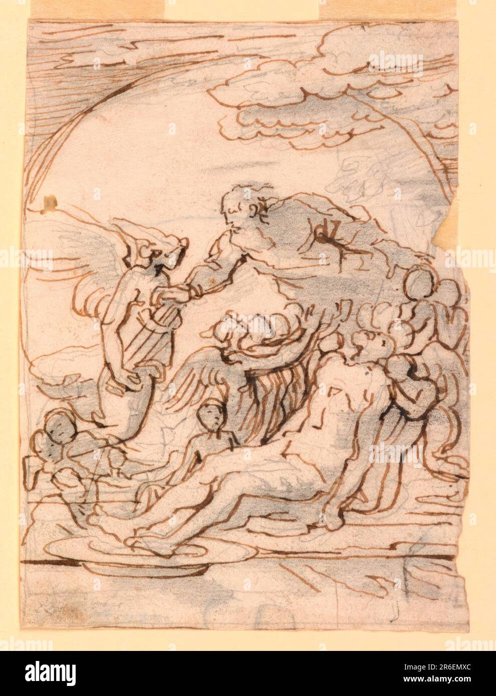 Sketch, Deposition (?) with Heavenly Figures. Date: 1820-1850. Pen and ink, graphite, on paper. Museum: Cooper Hewitt, Smithsonian Design Museum. Stock Photo