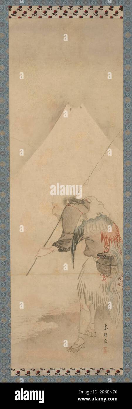 The fisherman Hakuryo and Mount Fuji. Date: 1770-1820. Origin: Japan. Period: Edo period. Color on paper. Museum: Freer Gallery of Art and Arthur M. Sackler Gallery. Stock Photo