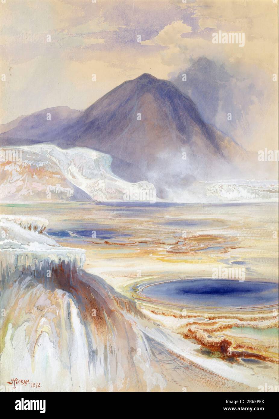 Mammoth Hot Springs, Yellowstone. watercolor and pencil on paper. Date: 1872. Museum: Smithsonian American Art Museum. Stock Photo