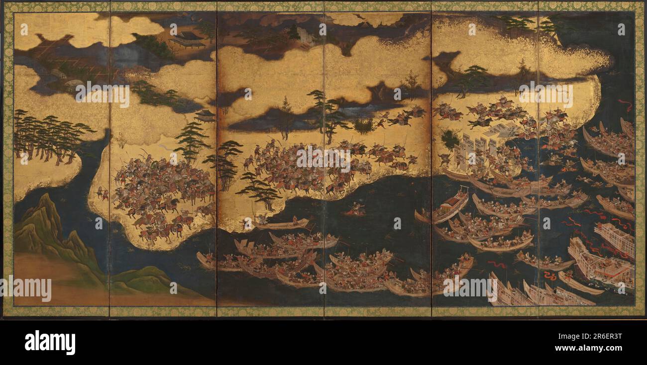 The Battle of Yashima. Date: 17th century. Origin: Japan. Gold, and silver on paper. Period: Early Edo period. Museum: Freer Gallery of Art and Arthur M. Sackler Gallery. Stock Photo