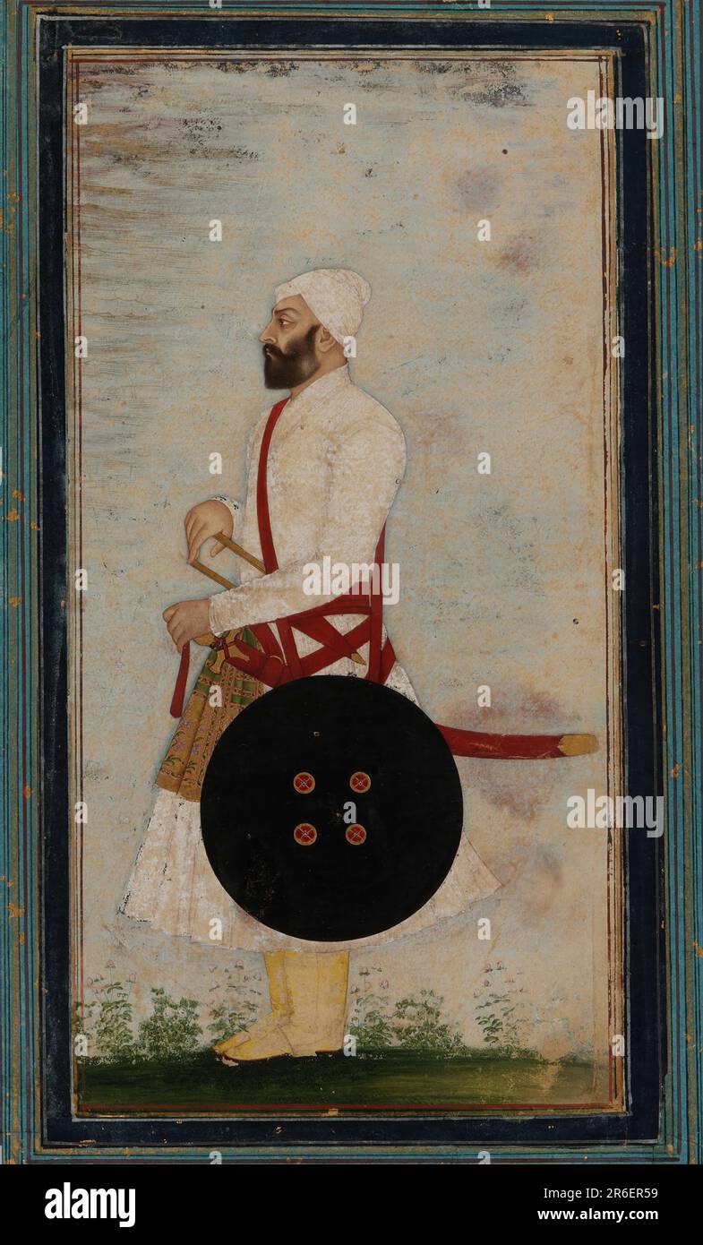Portrait of an officer. Date: ca. 1700. Origin: India. Period: Mughal dynasty. Color and gold on paper. Museum: Freer Gallery of Art and Arthur M. Sackler Gallery. Stock Photo