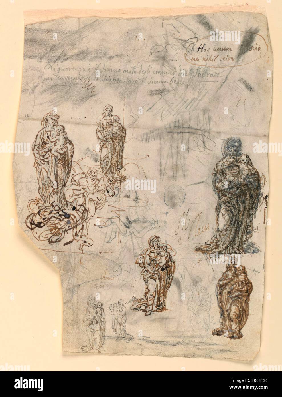 Various sketches depicting the Virgin and Child. Pen and ink, graphite on paper. Date: 1820-1850. Museum: Cooper Hewitt, Smithsonian Design Museum. Stock Photo