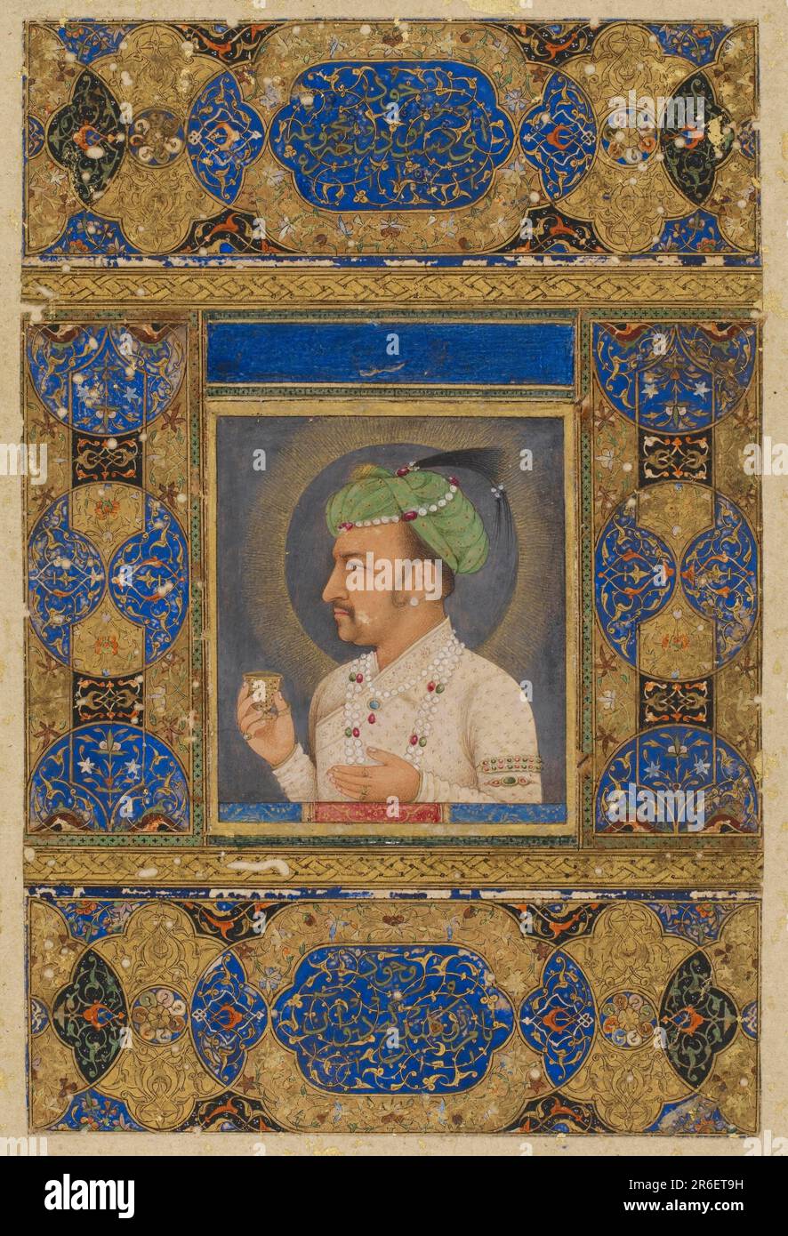 Jahangir. Date: 17th century. Origin: India. Period: Mughal dynasty. Color and gold on paper. Museum: Freer Gallery of Art and Arthur M. Sackler Gallery. Stock Photo