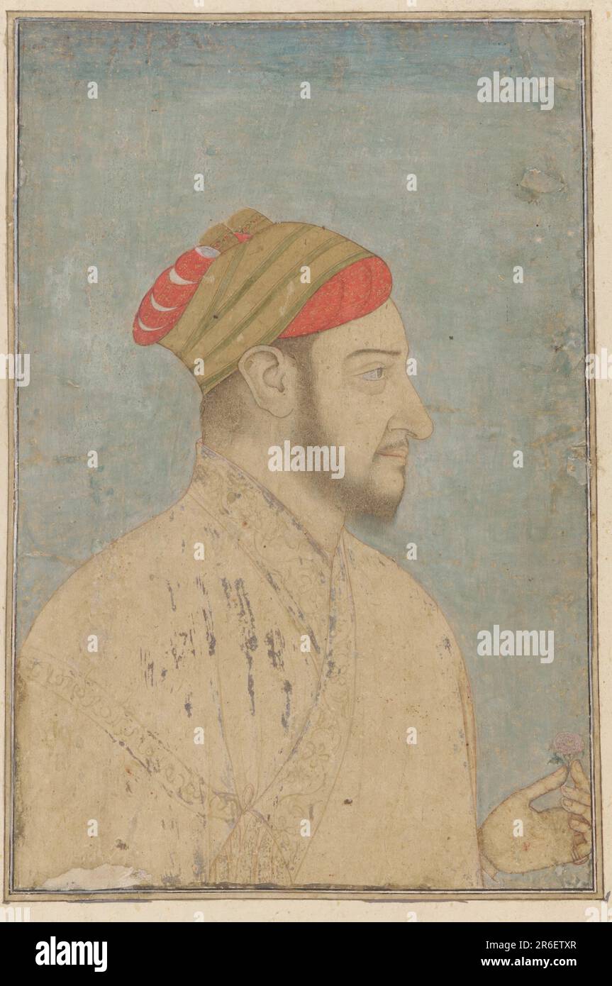 Portrait bust. Date: early 18th century. Origin: India. Period: Mughal dynasty. Color and gold on paper. Museum: Freer Gallery of Art and Arthur M. Sackler Gallery. Stock Photo