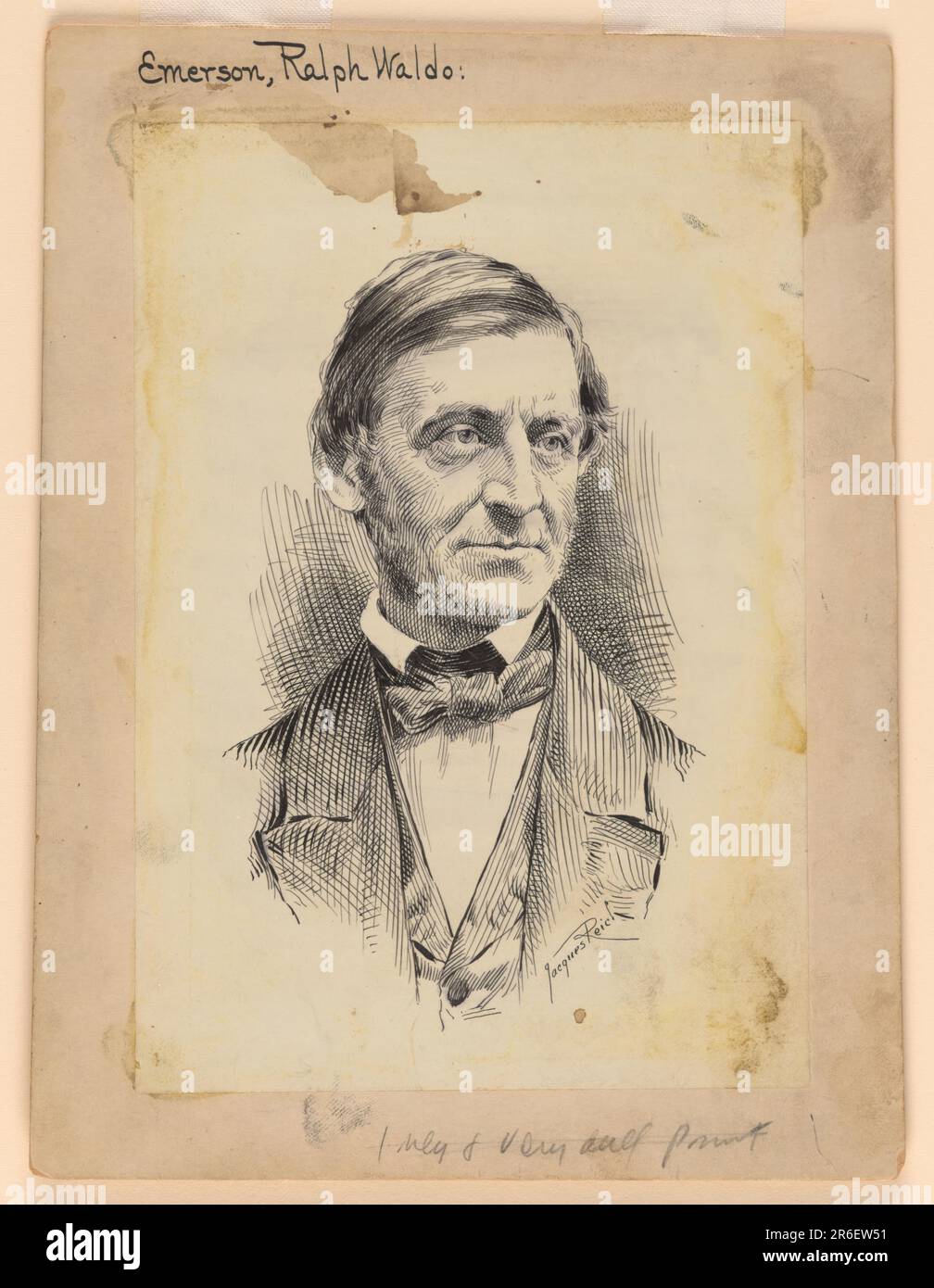Ralph Waldo Emerson. ink on paper. Date: late 19th-early 20th century. Museum: NATIONAL PORTRAIT GALLERY. Stock Photo
