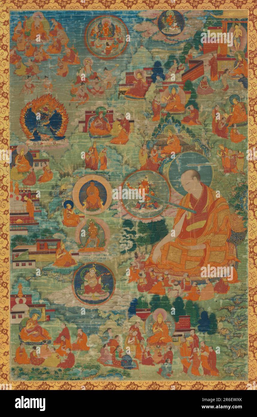 Tsong-kha-pa and scenes from his life. Date: 18th century?. Opaque watercolor on cloth. Origin: Tibet. Museum: Freer Gallery of Art and Arthur M. Sackler Gallery. Stock Photo