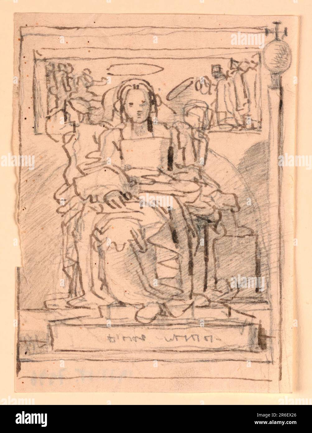 The Virgin and Child enthroned with figures above. Graphite, pen and ink on paper. Date: 1820-1850. Museum: Cooper Hewitt, Smithsonian Design Museum. Stock Photo