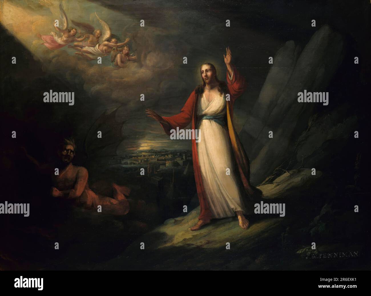 Christ Tempted by the Devil. Date: 1818. oil on wood. Museum: Smithsonian American Art Museum. Stock Photo