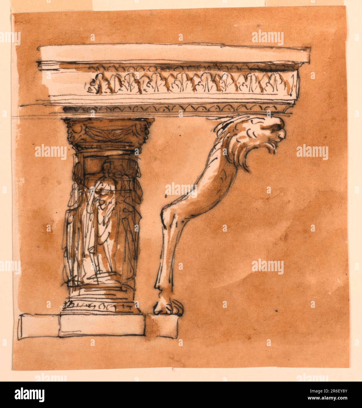 Design for a Console Table. Pen and brown ink, brush and brown wash on