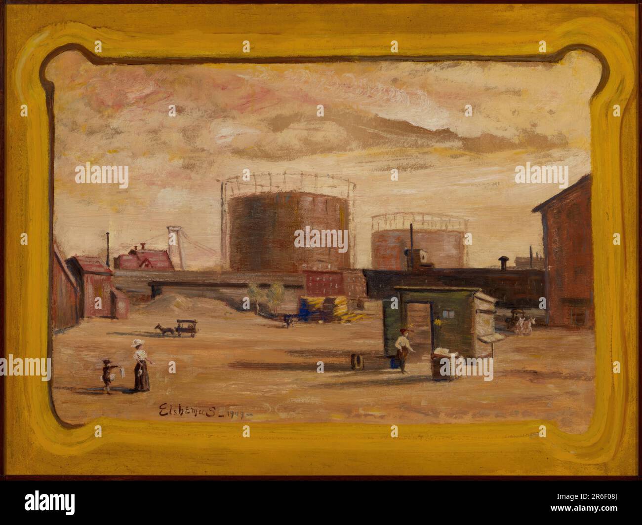 Gas Tanks at End of 23rd Street, New York. Date: 1909. Oil on paperboard mounted on fiberboard. Museum: HIRSHHORN MUSEUM AND SCULPTURE GARDEN. Stock Photo