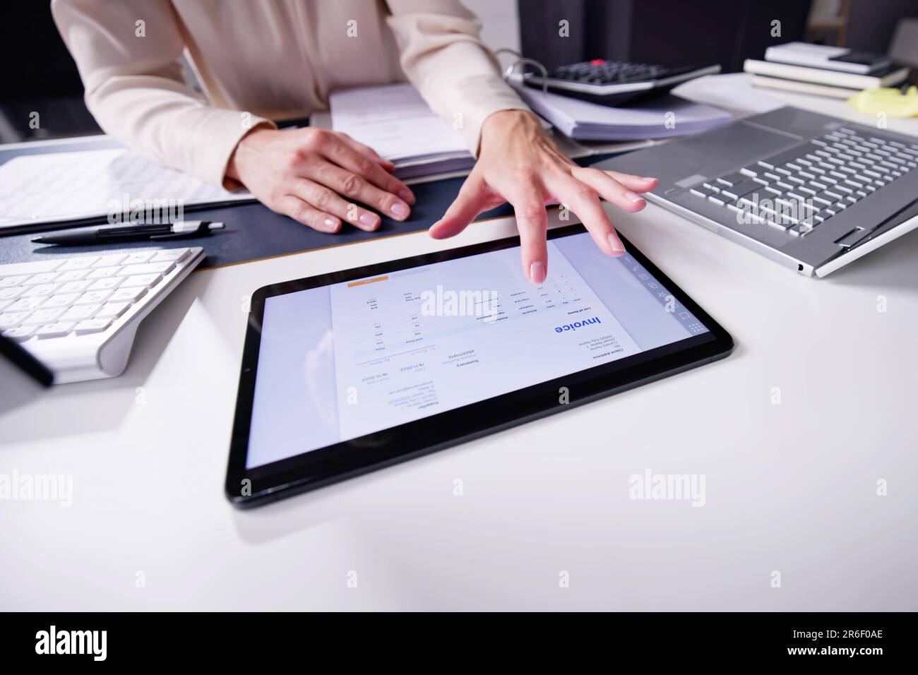 E Invoice On Tablet. Online Electronic Bill Management Stock Photo