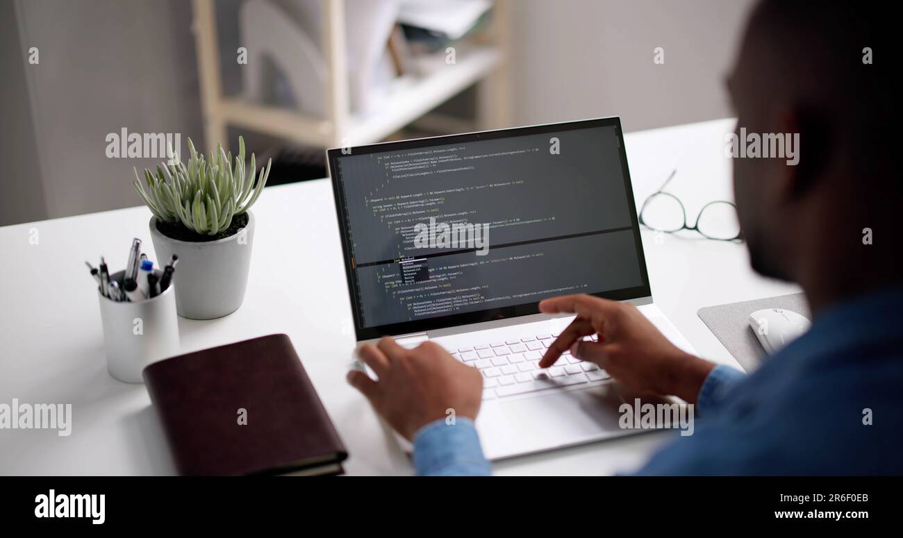 African American Web Developer Programmer. Coding Software Stock Photo